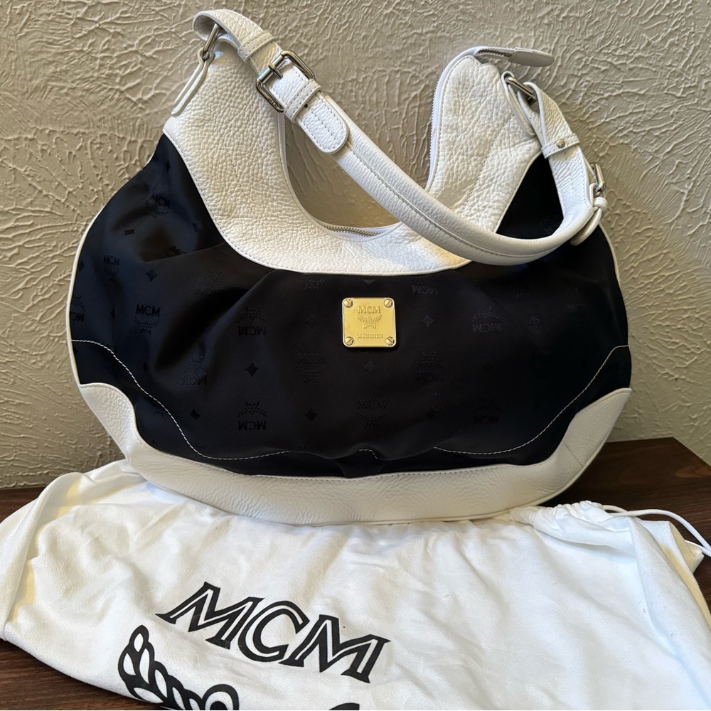 MCM Leather Trimmed Nylon Hobo with COA
